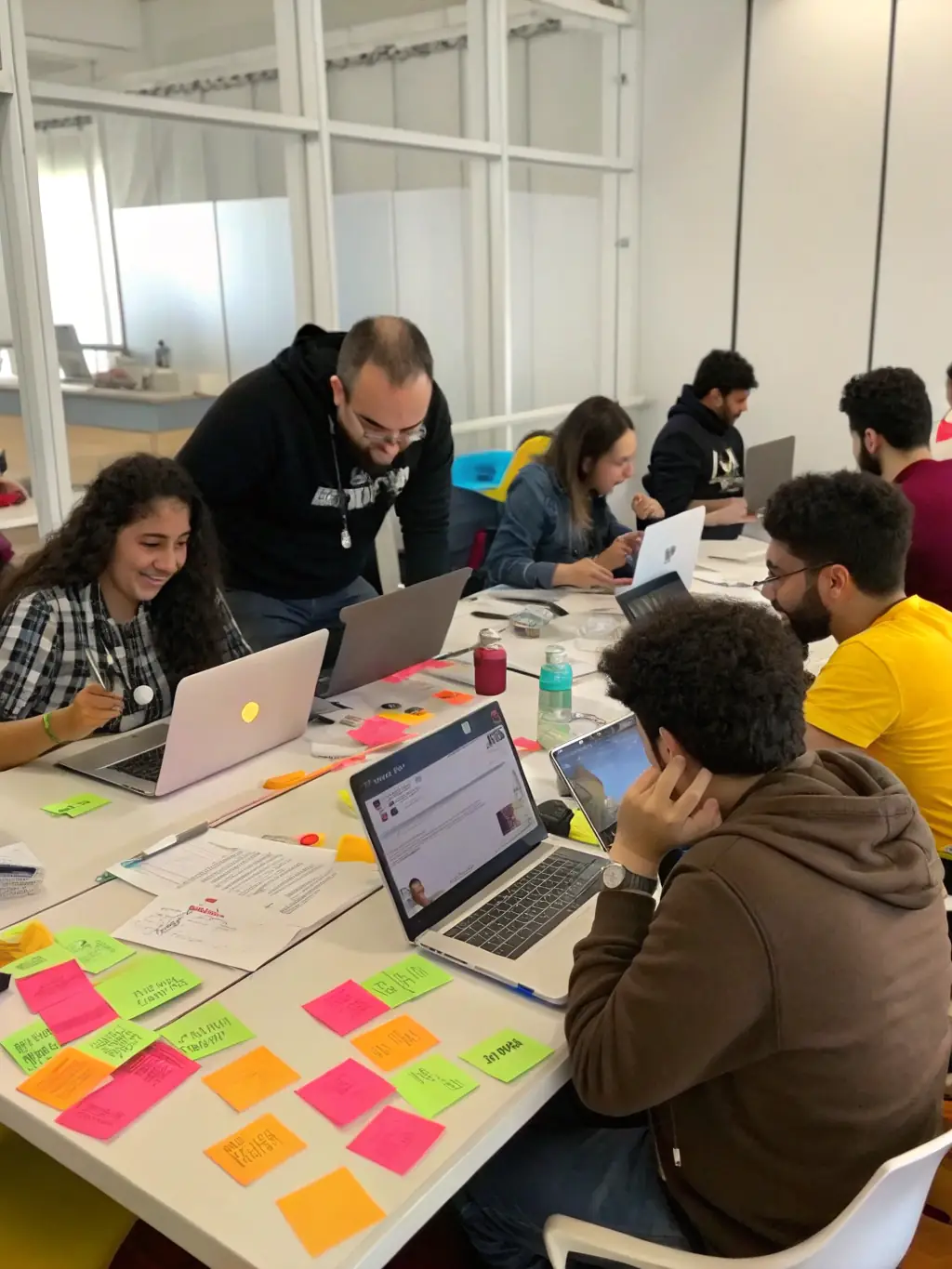 Image of a diverse group of attendees participating in a workshop session at a UK technology conference, focusing on hands-on learning and collaboration.
